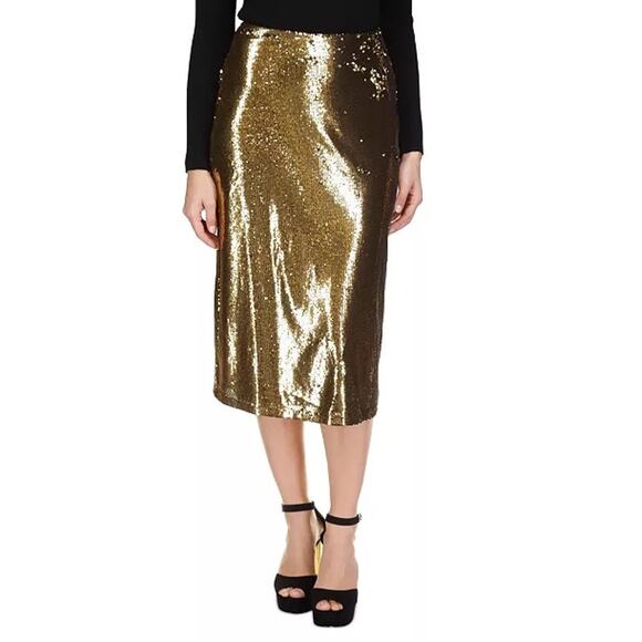 Michael Kors Sparkly Gold Sequin A-Line Formal Midi Skirt Small/Medium NWT - Picture 1 of 12